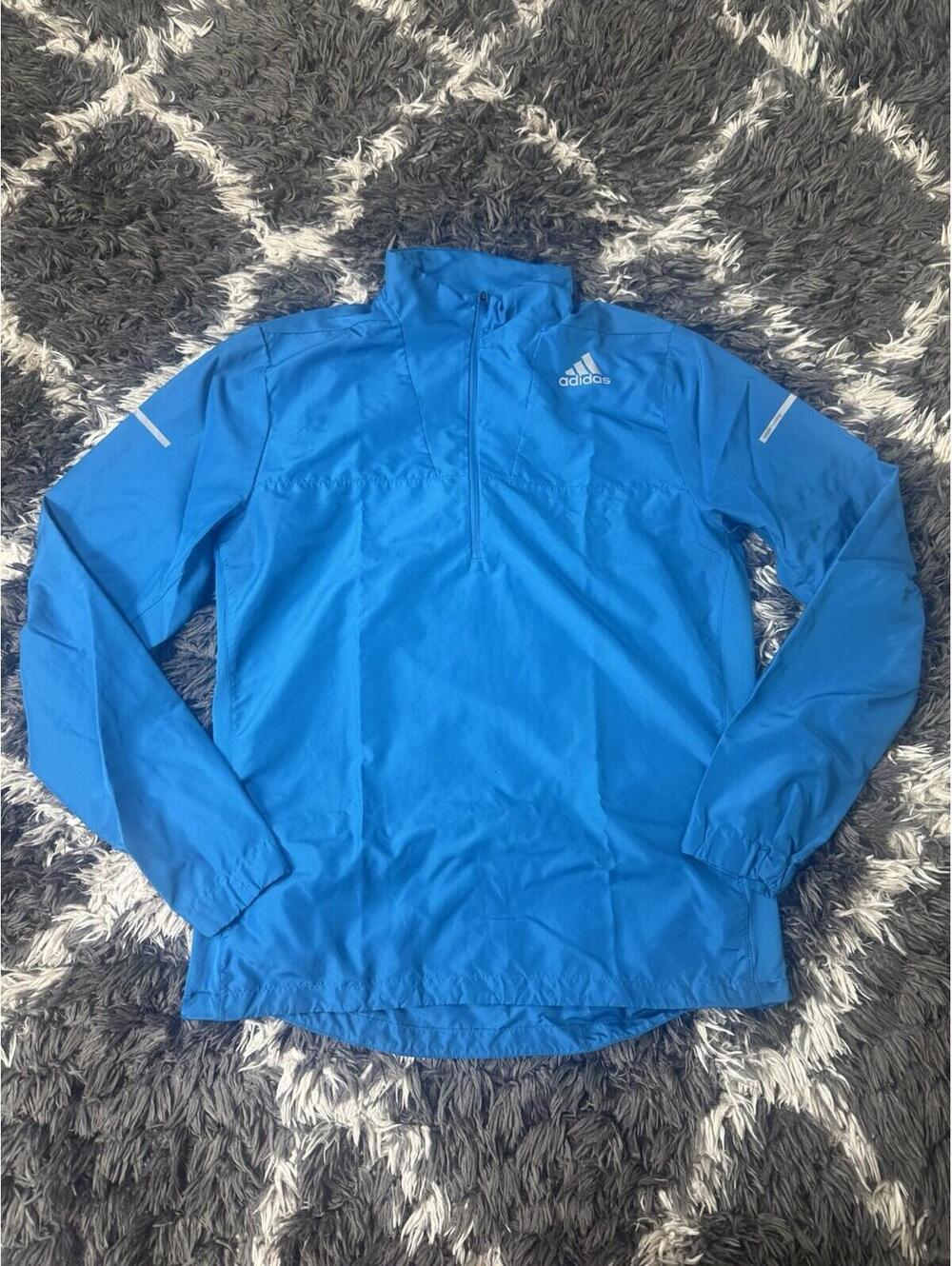 Adidas Running Men's Climaproof Quarter-Zip Run Anorak Blue - Size Medium